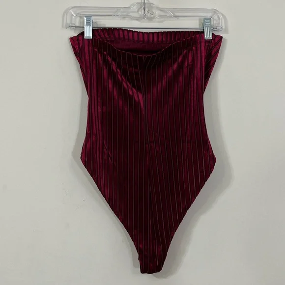 Forever 21 Red Black Striped Velvet Strapless Bodysuit - Picture 5 of 7